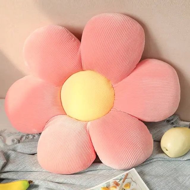 Stylish and Comfortable Flower-Shaped Cushion - Floral Bliss-Pink-Yellow-21.65 in-Nora Luxe