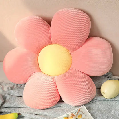 Stylish and Comfortable Flower-Shaped Cushion - Floral Bliss-Pink-Yellow-21.65 in-Nora Luxe