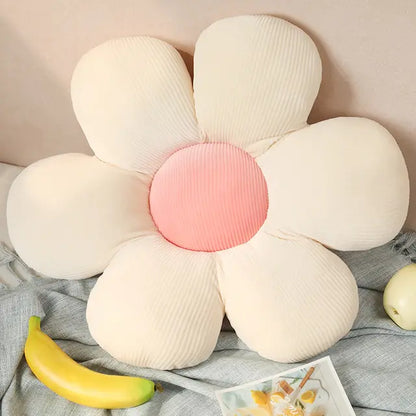 Stylish and Comfortable Flower-Shaped Cushion - Floral Bliss-White-Pink-17.72 in-Nora Luxe