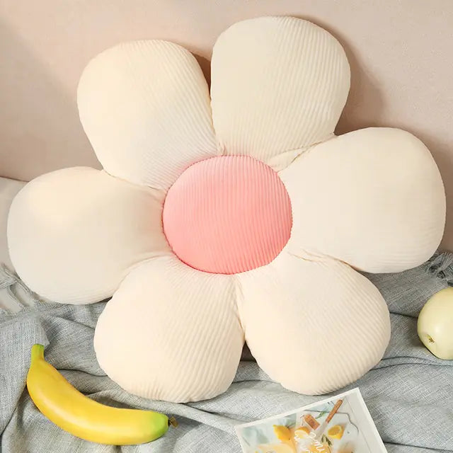 Stylish and Comfortable Flower-Shaped Cushion - Floral Bliss-White-Pink-21.65 in-Nora Luxe