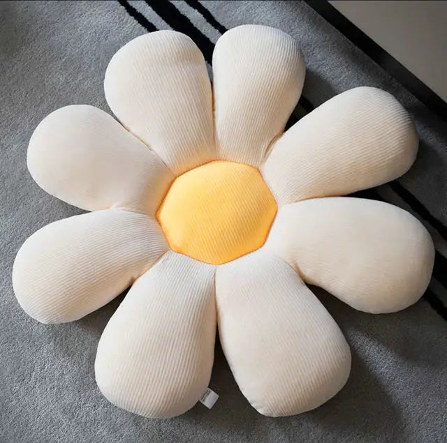 Stylish and Comfortable Flower-Shaped Cushion - Floral Bliss-White-Yellow 2-17.72 in-Nora Luxe