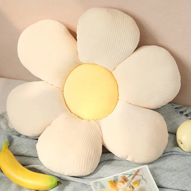 Stylish and Comfortable Flower-Shaped Cushion - Floral Bliss-White-Yellow-21.65 in-Nora Luxe