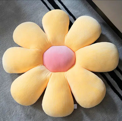 Stylish and Comfortable Flower-Shaped Cushion - Floral Bliss-Yellow-Pink-13.78 in-Nora Luxe