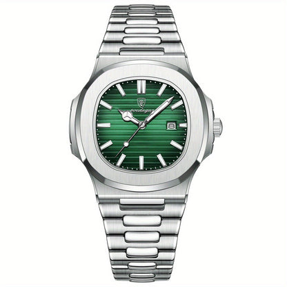 Stylish and Sustainable Men's Wristwatch - ValorLuxe-Silver / Green-Nora Luxe