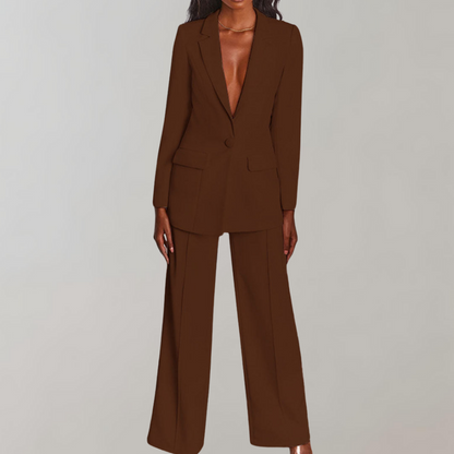 Stylish Blazer and Trouser Set - Elena-Coffee-S-Nora Luxe