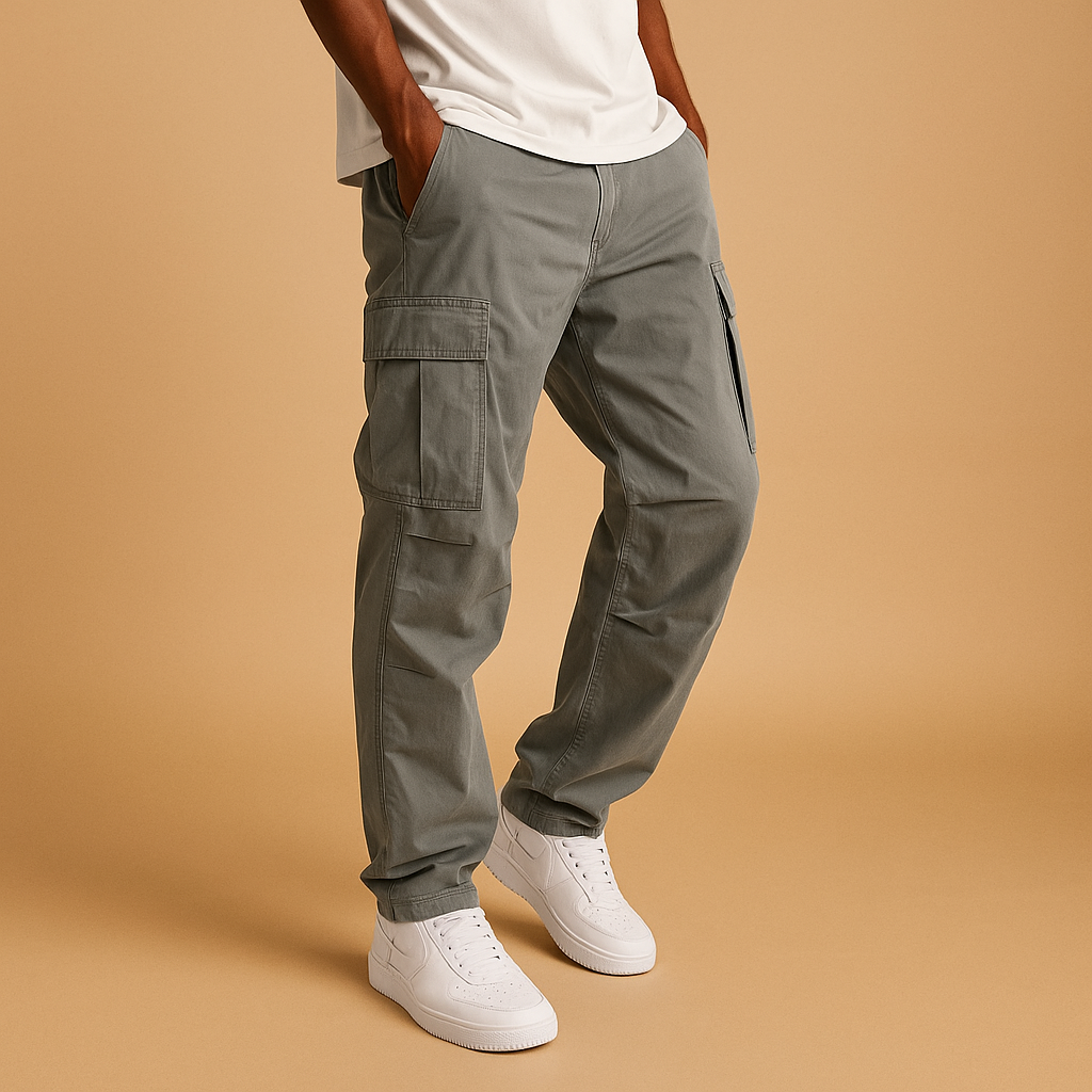 Men’s stylish cargo pants with regular fit and multiple pockets, ideal for work, casual wear, and everyday comfort.