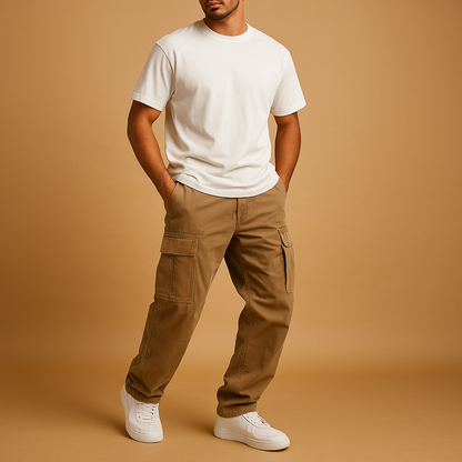 Men’s stylish cargo pants with regular fit and multiple pockets, ideal for work, casual wear, and everyday comfort.
