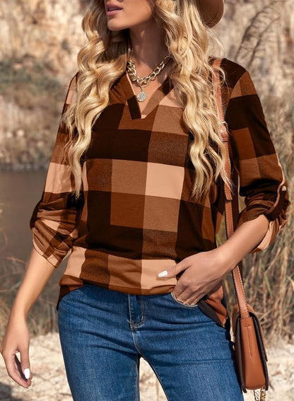 Stylish Casual Checked Ladies' Blouse - Lara-Black-S-Nora Luxe