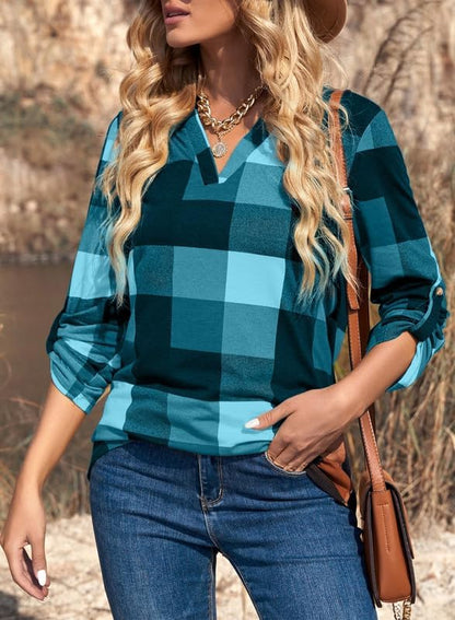 Stylish Casual Checked Ladies' Blouse - Lara-Black-S-Nora Luxe