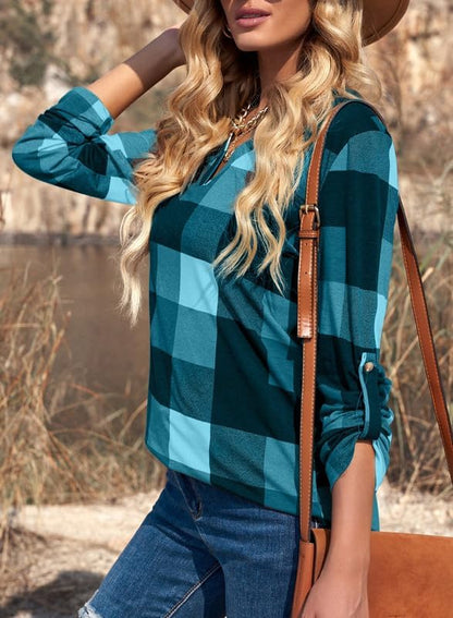 Stylish Casual Checked Ladies' Blouse - Lara-Black-S-Nora Luxe