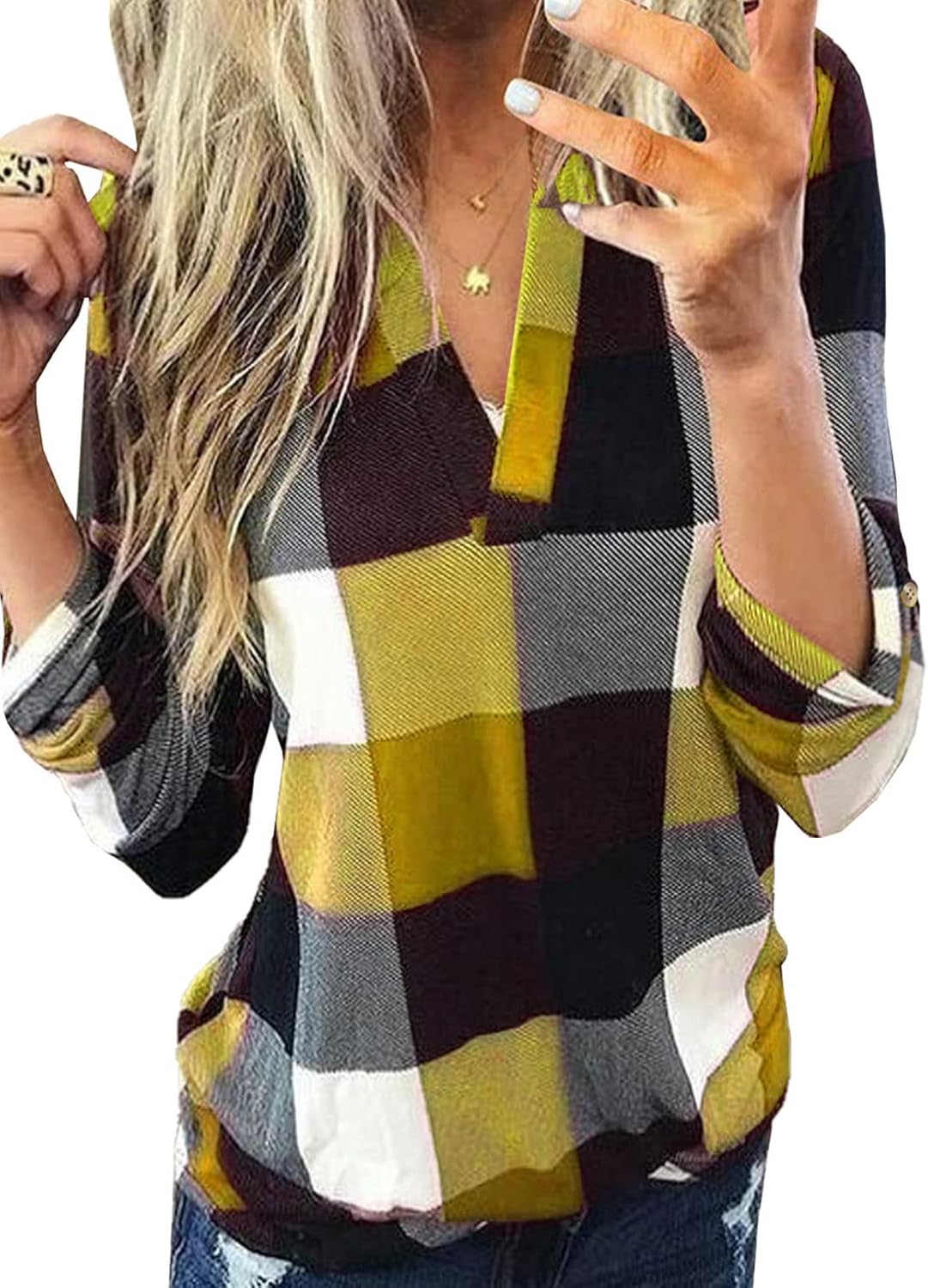 Stylish Casual Checked Ladies' Blouse - Lara-Black-S-Nora Luxe