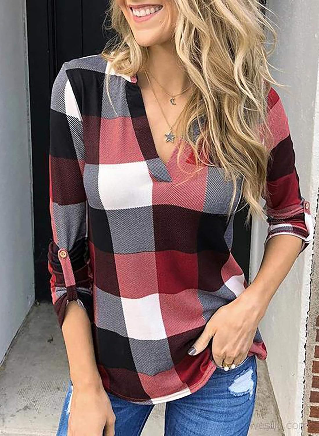 Stylish Casual Checked Ladies' Blouse - Lara-Black-S-Nora Luxe