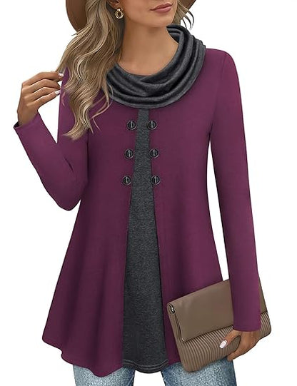 Stylish Color Block Pullover Sweatshirt for Ladies - Bella-Magenta/Gray-S-Nora Luxe