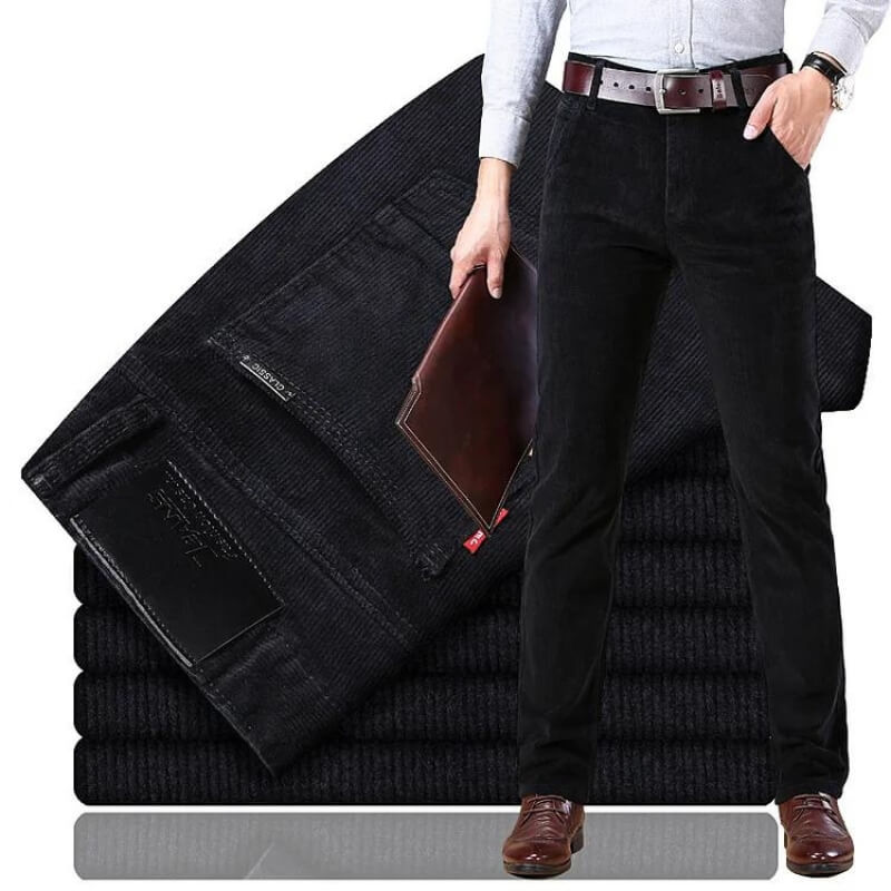 Stylish Corduroy Men's Trousers - Kenny-Black-28-Nora Luxe
