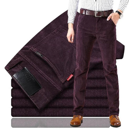 Stylish Corduroy Men's Trousers - Kenny-Bordeaux Red-28-Nora Luxe