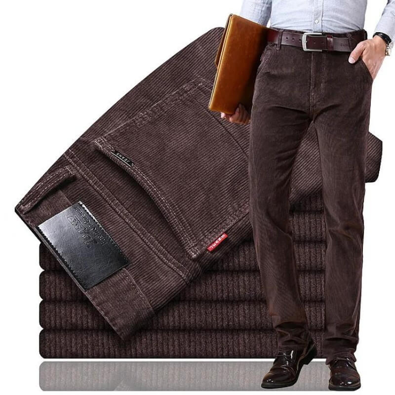 Stylish Corduroy Men's Trousers - Kenny-Dark Brown-28-Nora Luxe
