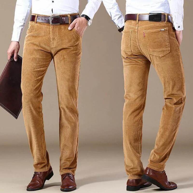 Stylish Corduroy Men's Trousers - Kenny-Khaki-28-Nora Luxe