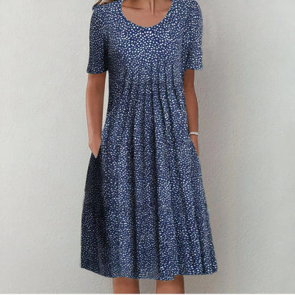 Stylish cotton dress for ladies - Lena-Blue Dots-XS-Nora Luxe
