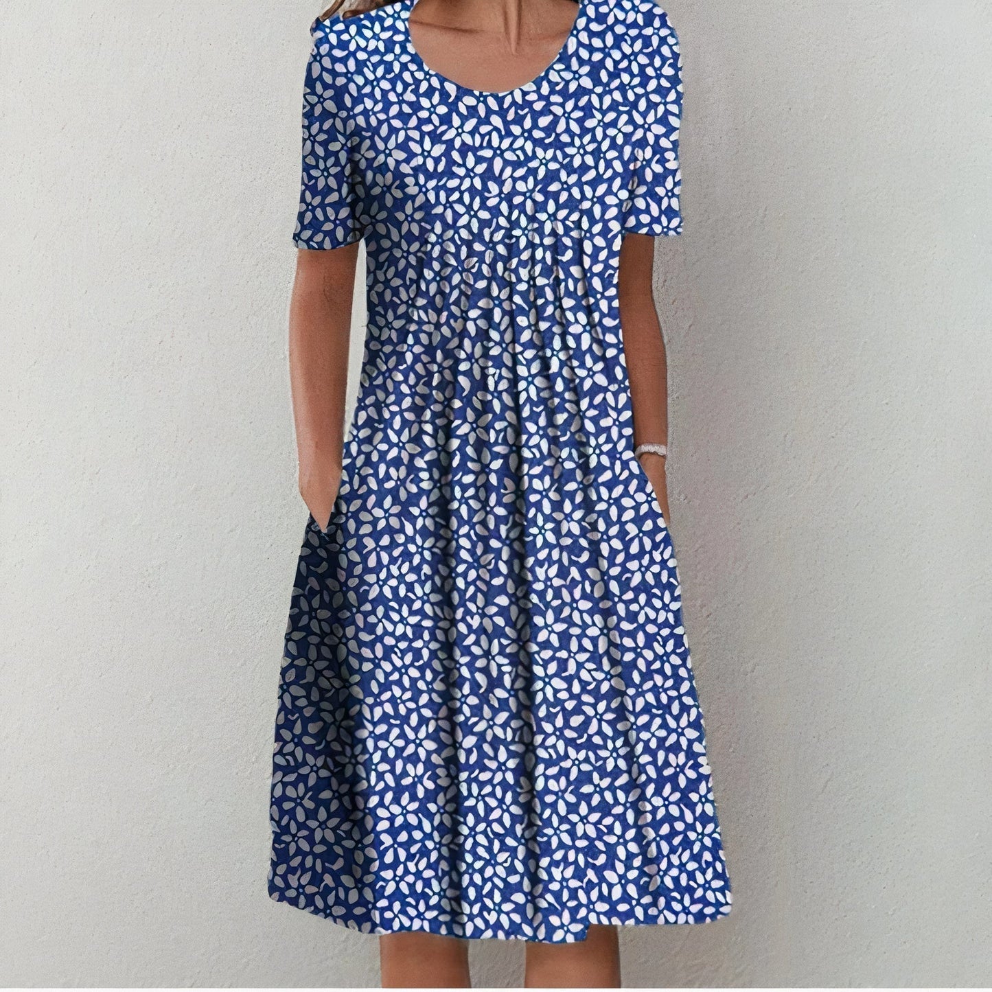 Stylish cotton dress for ladies - Lena-Blue with Flowers-XS-Nora Luxe