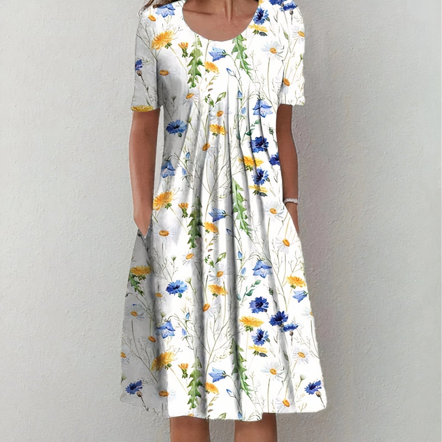 Stylish cotton dress for ladies - Lena-White/Yellow-XS-Nora Luxe