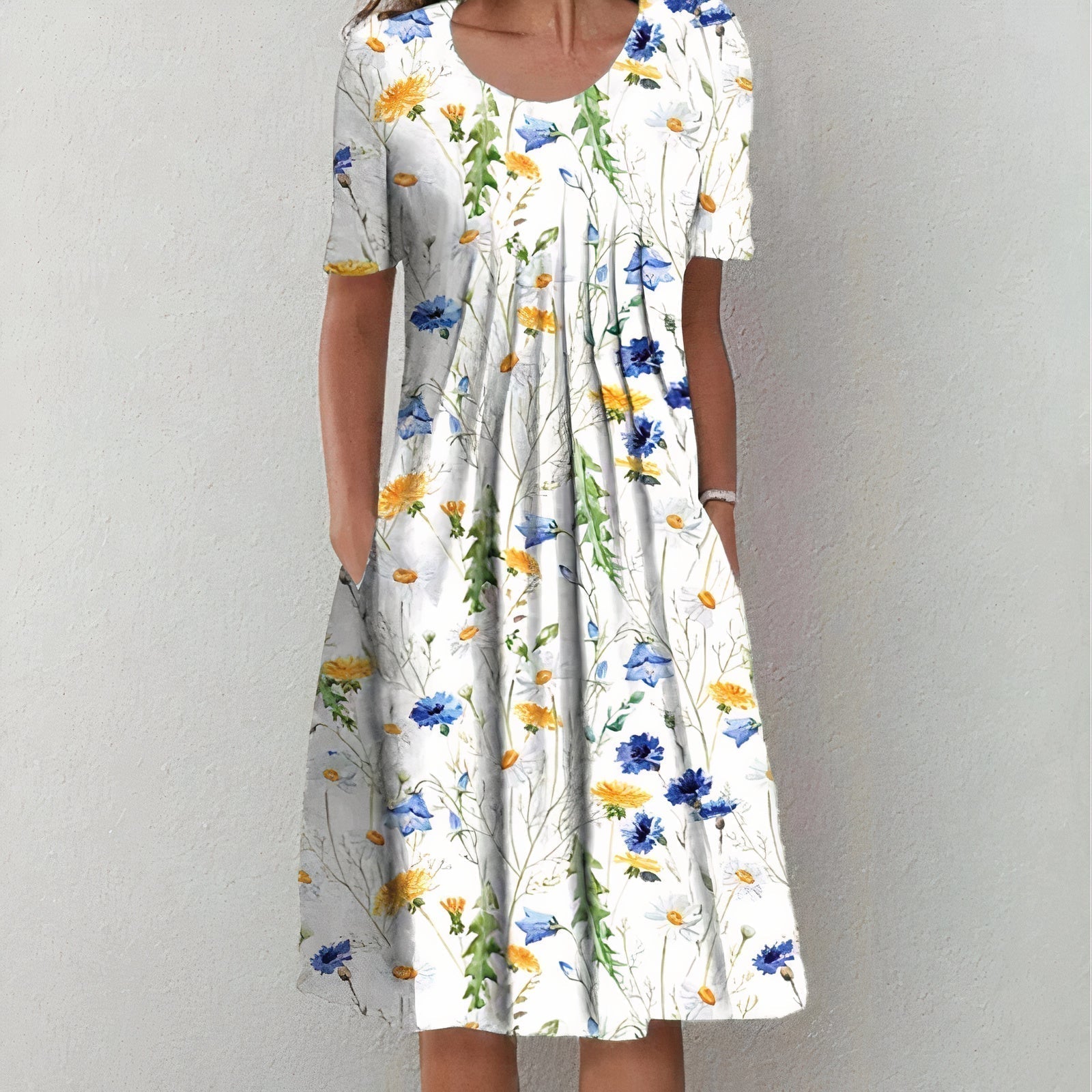 Stylish cotton dress for ladies - Lena-White/Yellow-XS-Nora Luxe