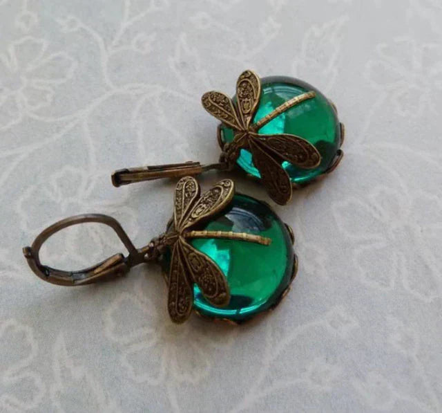 Stylish Crystal Antique Gold Earrings - Amarae-Green-Nora Luxe