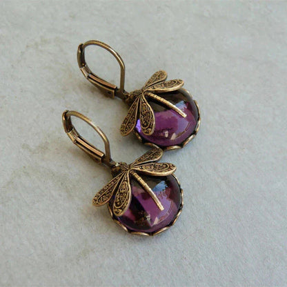 Stylish Crystal Antique Gold Earrings - Amarae-Purple-Nora Luxe