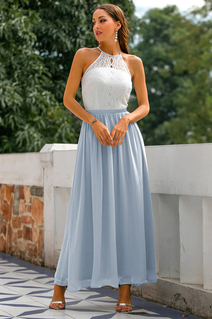 Summer Sleeveless Maxi Dress with Lace Top and Skirt