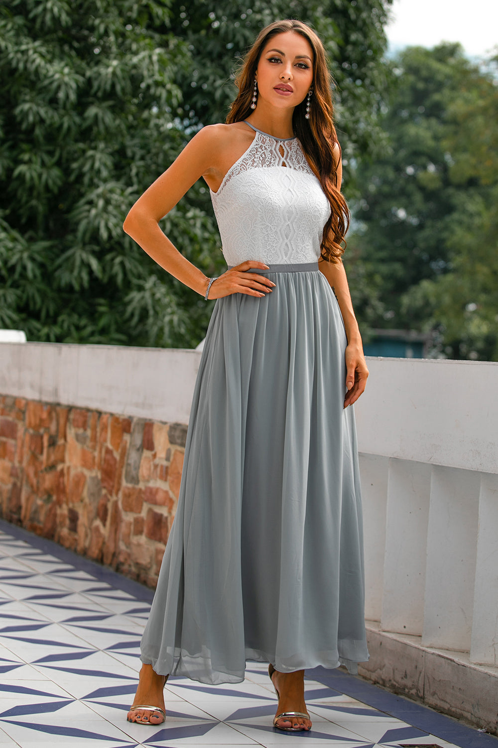 Summer Sleeveless Maxi Dress with Lace Top and Skirt - Nocini