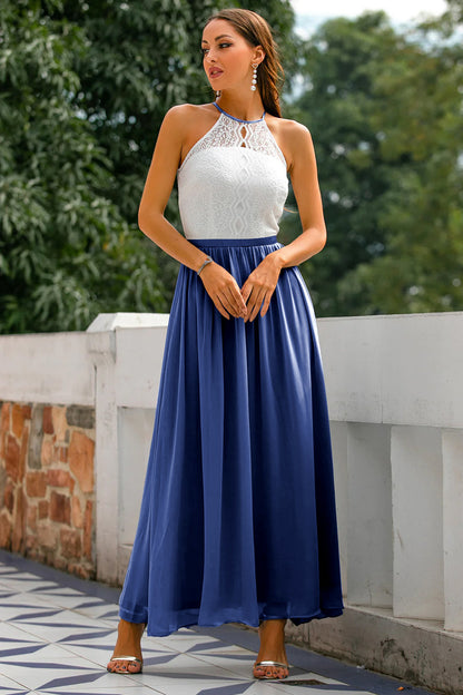 Summer Sleeveless Maxi Dress with Lace Top and Skirt
