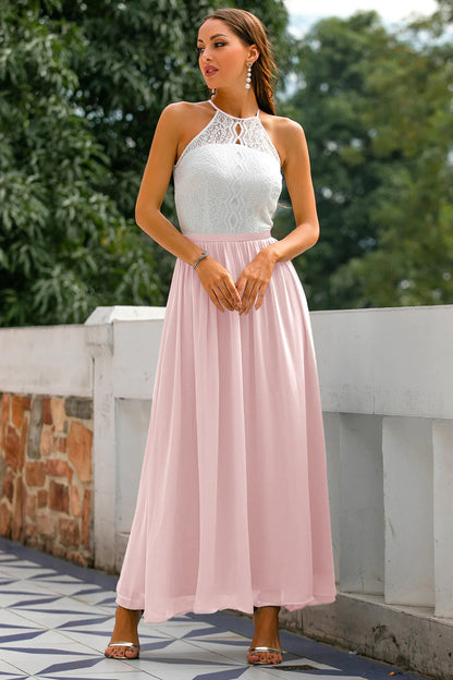 Summer Sleeveless Maxi Dress with Lace Top and Skirt