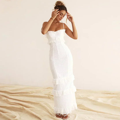 Elegant White Embroidered Maxi Dress for Women - Pexav
