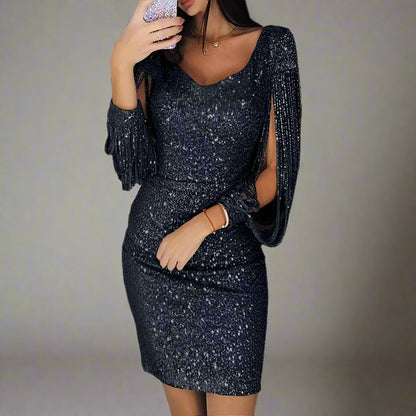 Glittering Party Dress with Sequins - Pexav