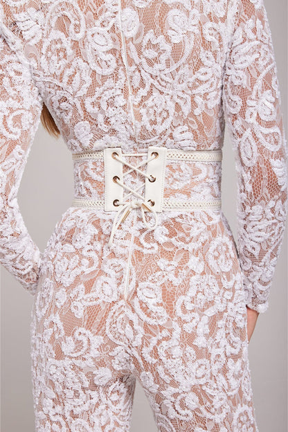 Stylish Evening Jumpsuit with V-neck - Juliette-White-S-The Livary