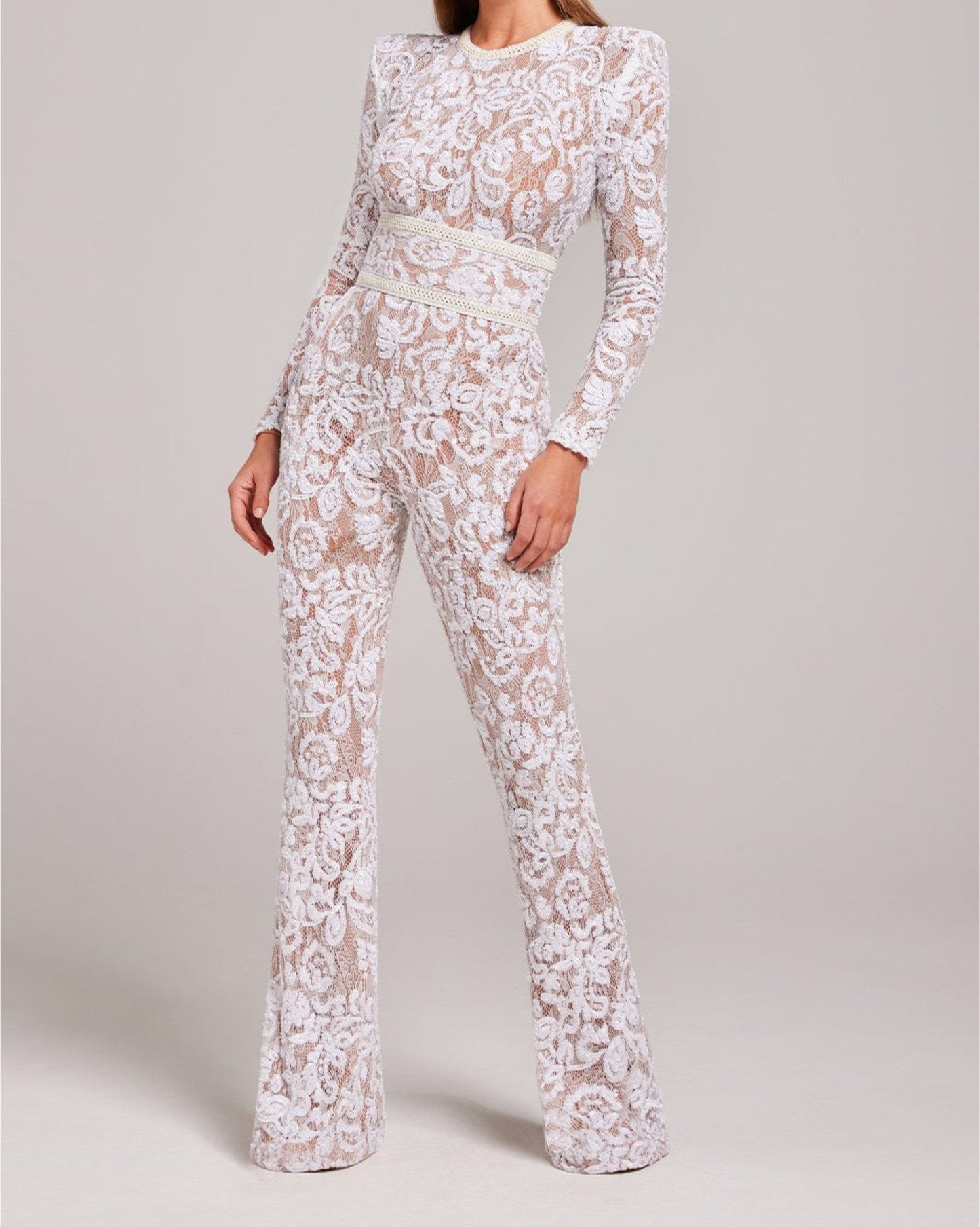 Stylish Evening Jumpsuit with V-neck - Juliette-White-S-The Livary