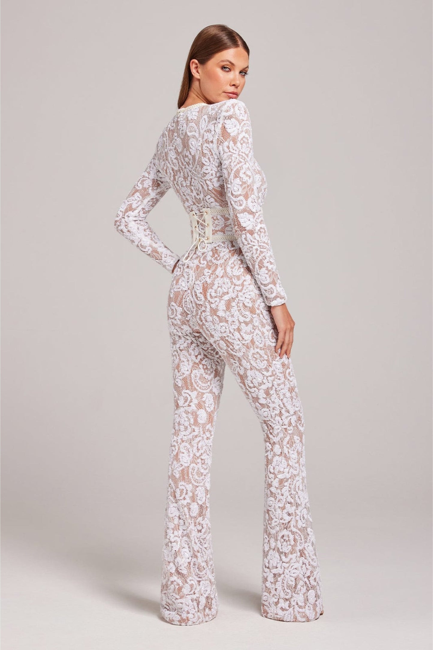 Stylish Evening Jumpsuit with V-neck - Juliette-White-S-The Livary