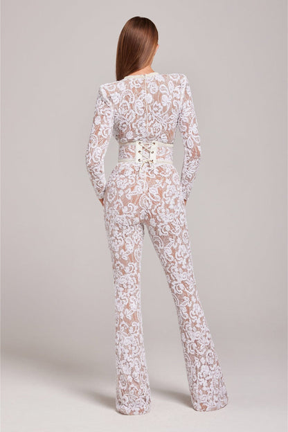 Stylish Evening Jumpsuit with V-neck - Juliette-White-S-The Livary