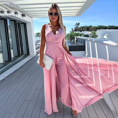 Stylish festive ladies' jumpsuit with dress look – Lorena-Pink-S-Nora Luxe