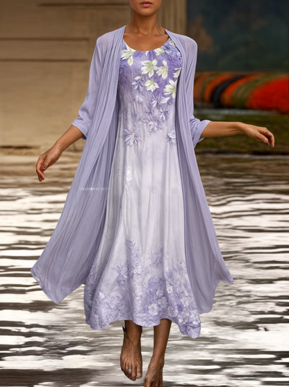 Stylish Floral A-Line Dress with Waistcoat for Women – Miray-Lilac-M-Nora Luxe