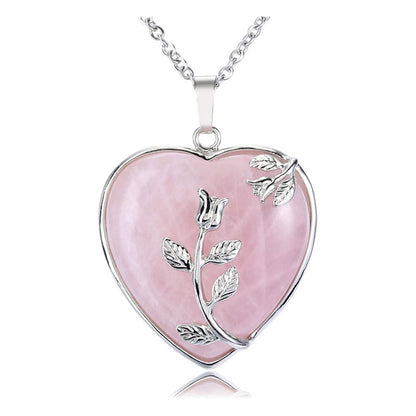 Stylish Heart-Shaped Rose Quartz Necklace - Amara-Rose quartz-Nora Luxe