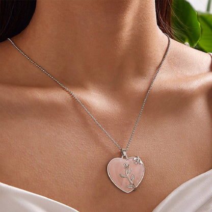 Stylish Heart-Shaped Rose Quartz Necklace - Amara-Rose quartz-Nora Luxe