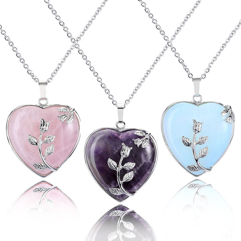 Beautiful Rose Quartz Heart Pendant Necklace - Pexav