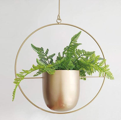 Stylish Indoor and Outdoor Plant Hanger - LeafLuxe-Round-Gold-Nora Luxe