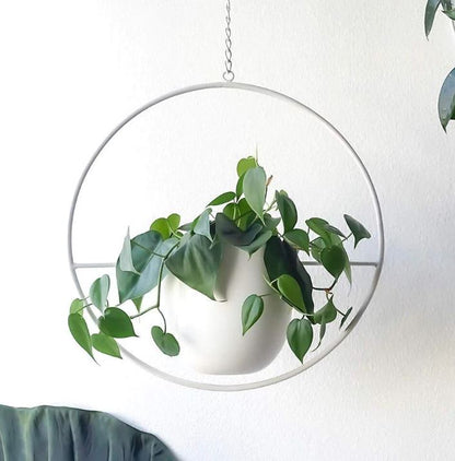 Stylish Indoor and Outdoor Plant Hanger - LeafLuxe-Round-White-Nora Luxe