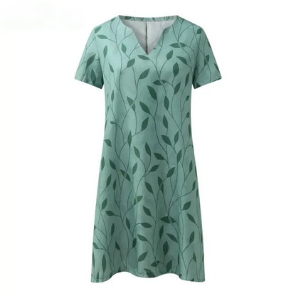 Stylish Knitted Dress with V-Neck and Short Sleeves - ValeriaStrick-Green-S-Nora Luxe