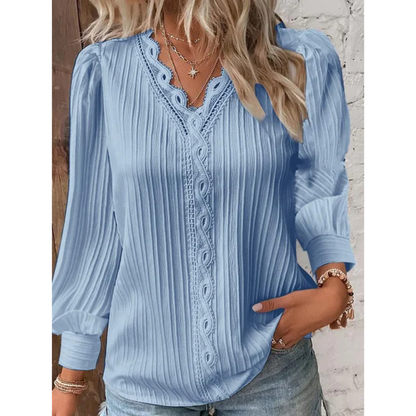 Elegant Women's V-Neck Long Sleeve Blouse - Pexav