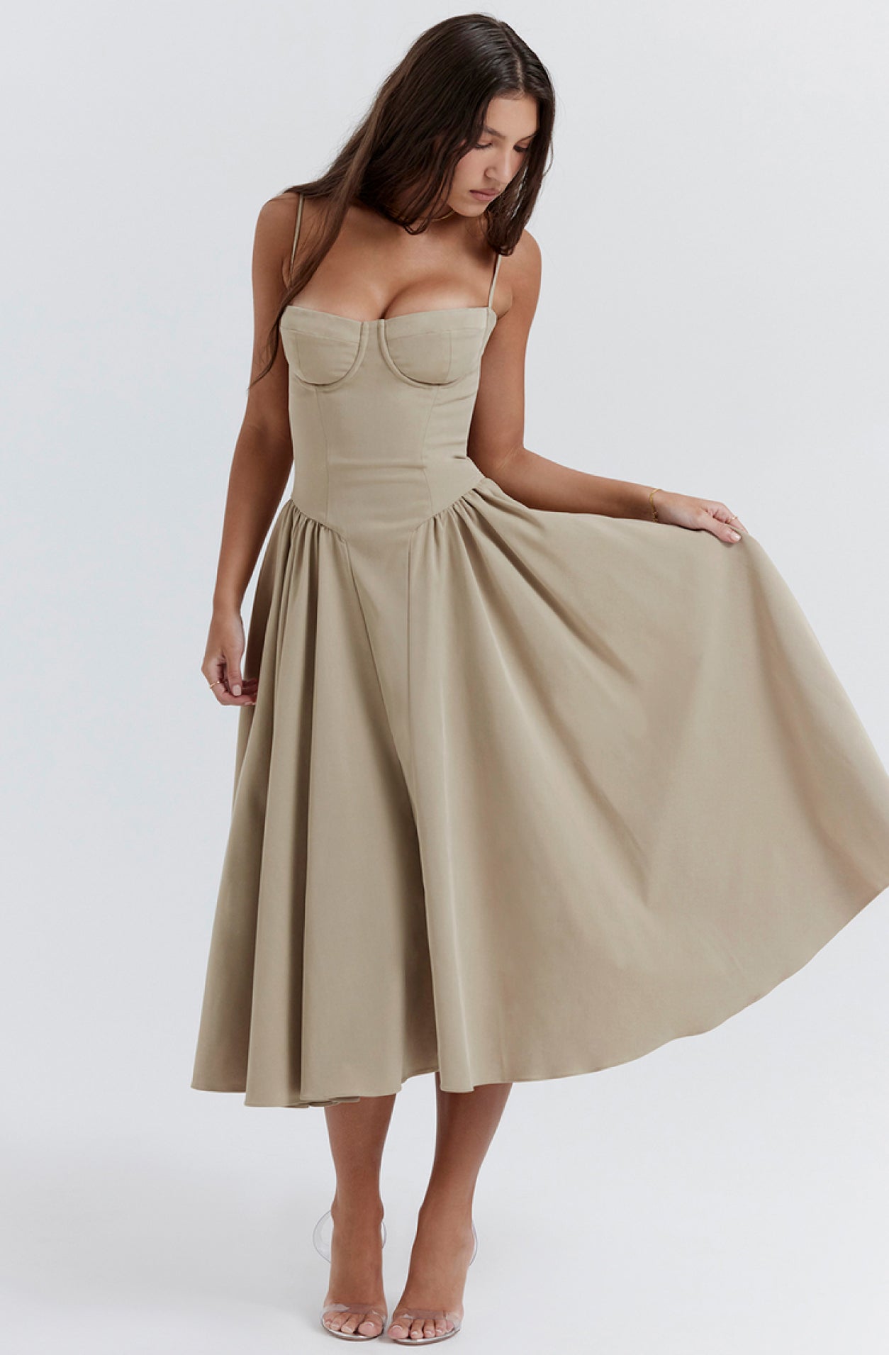Stylish ladies' summer dress with spaghetti straps & waist corset – Mira-Blue-S-Nora Luxe