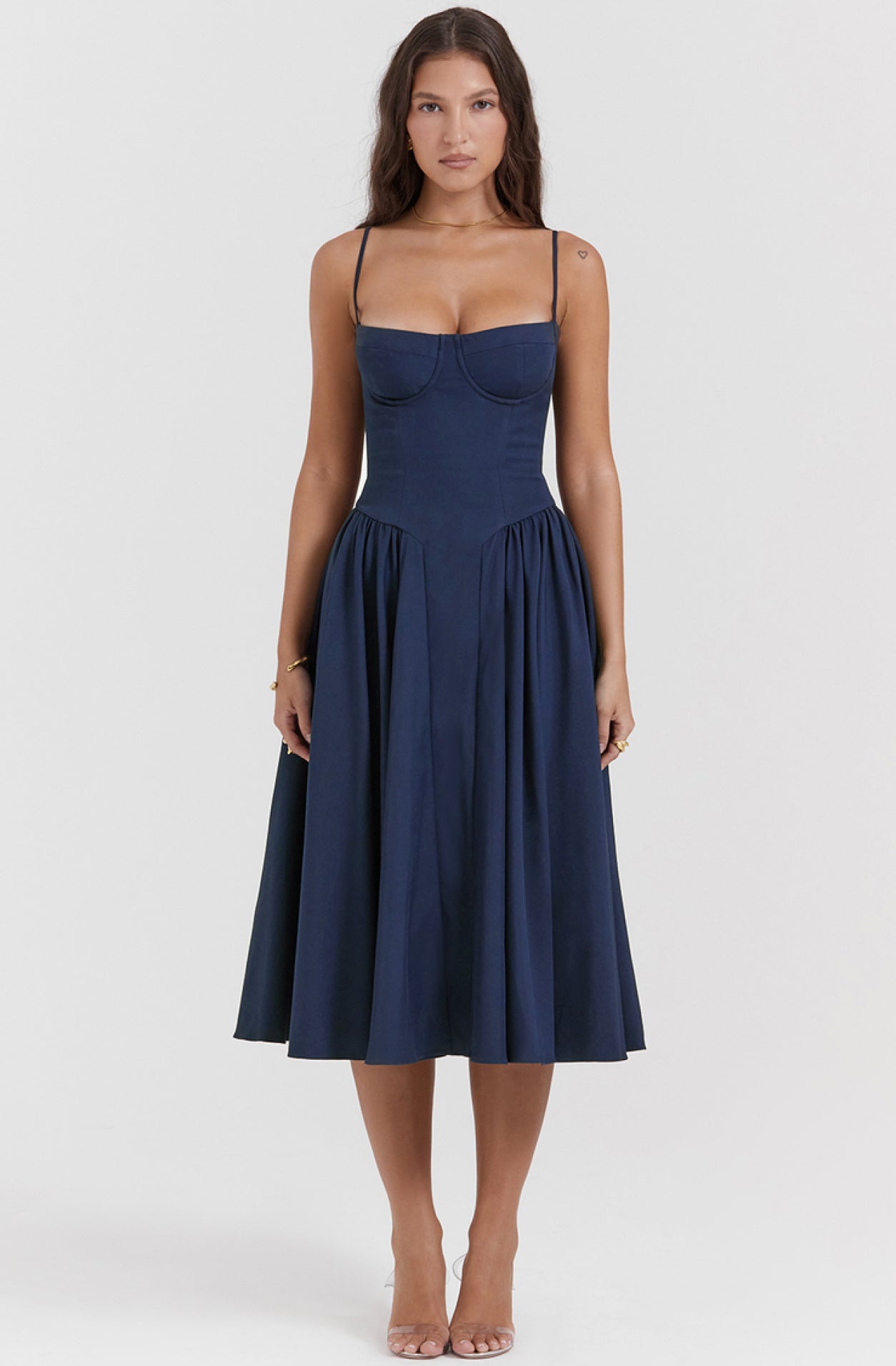 Stylish ladies' summer dress with spaghetti straps & waist corset – Mira-Blue-S-Nora Luxe