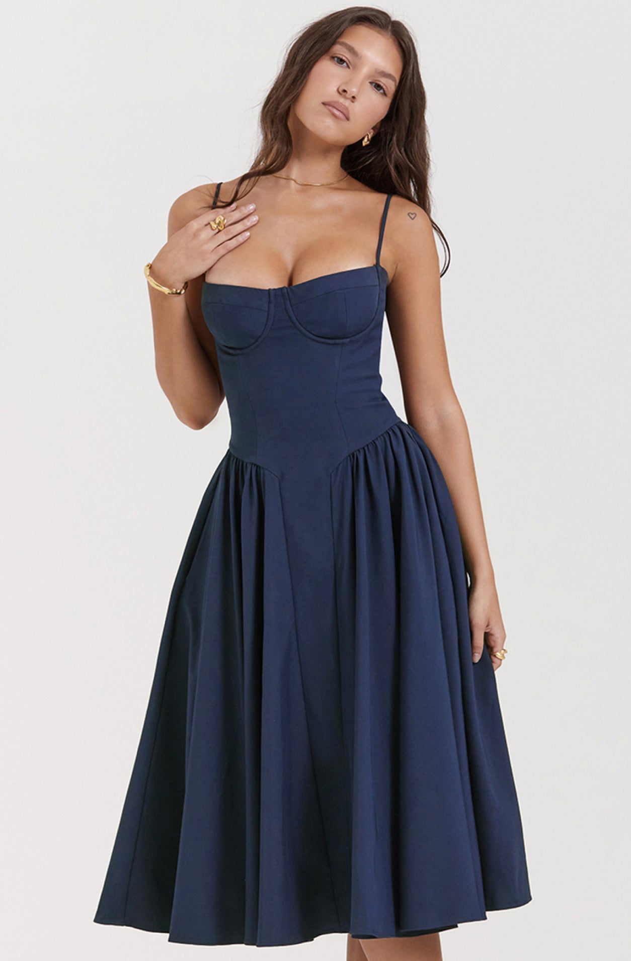 Stylish ladies' summer dress with spaghetti straps & waist corset – Mira-Blue-S-Nora Luxe