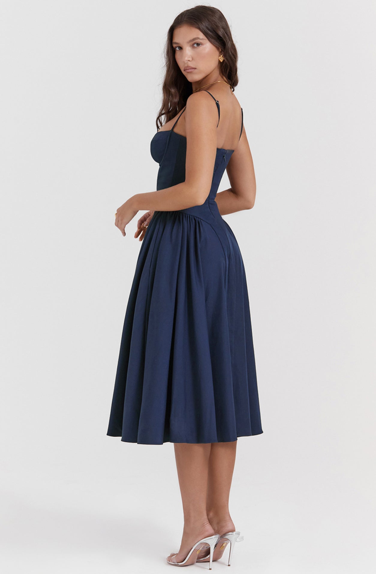 Stylish ladies' summer dress with spaghetti straps & waist corset – Mira-Blue-S-Nora Luxe